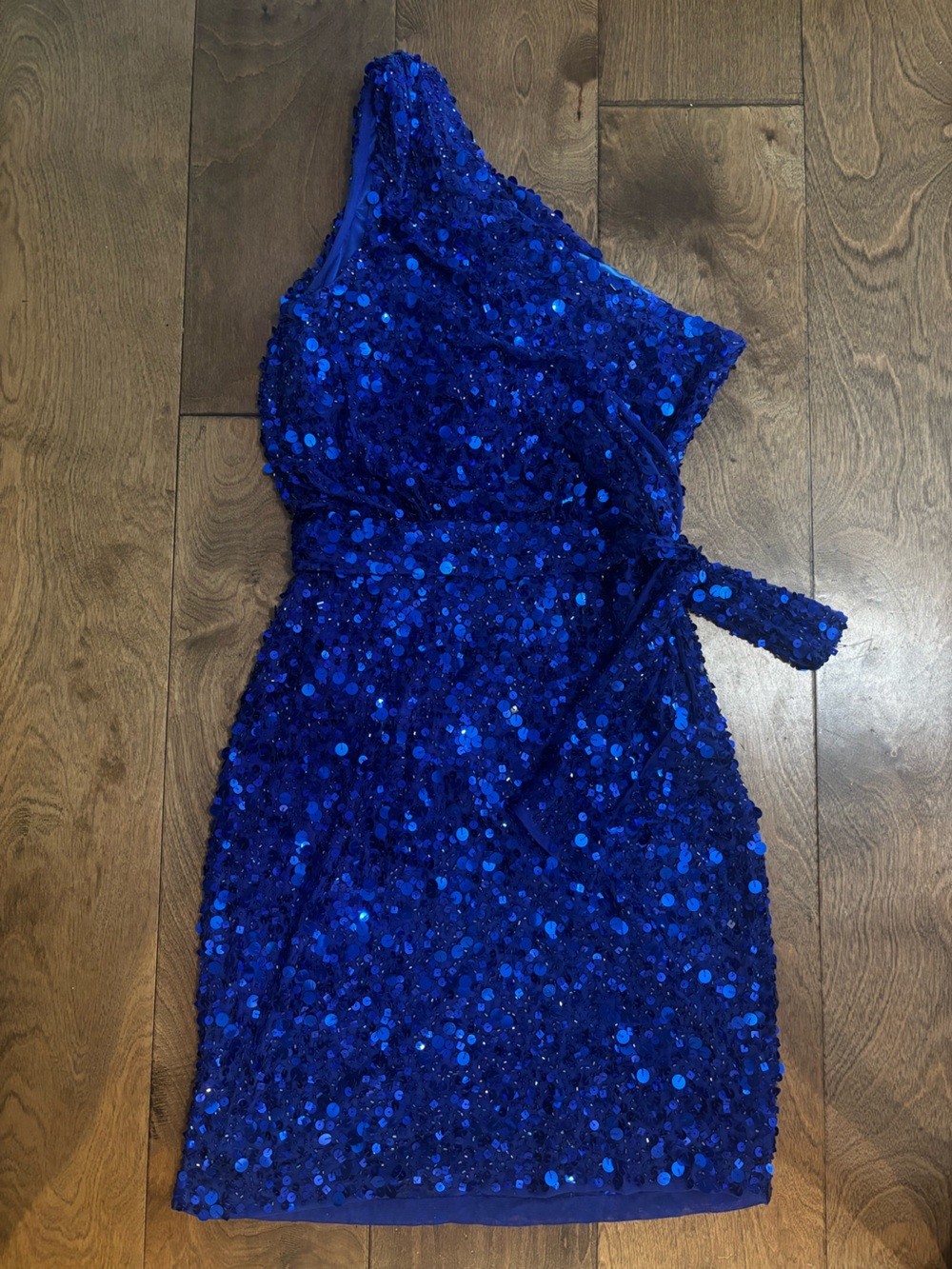 Cache One-Shoulder Royal Blue Sequin Dress